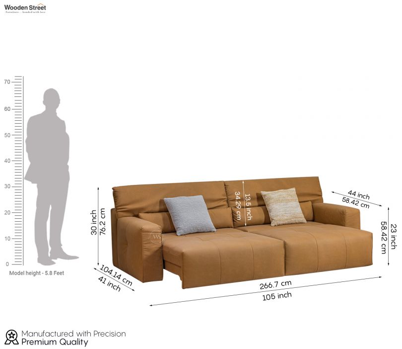 Dimension Image 1 - Baxter Comfort Max 3-Seater 50W Electric Sofa with Expandable Seating (Ochre)