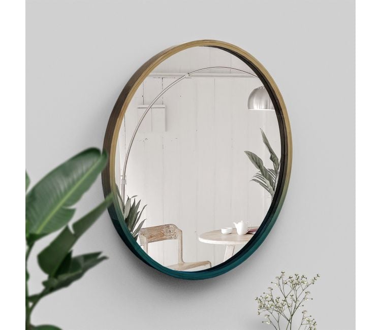 Natural and Blue 24 x 24 Round Wall Mirror