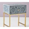 Front Image 1 - CasaGold Floral Bone Inlay Bedside Table - Blue
