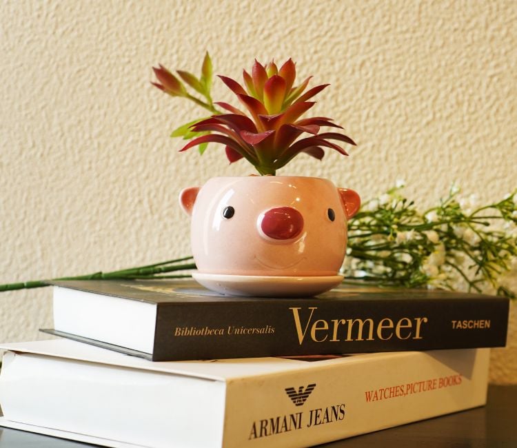 Artificial Plants &amp; Flowers for Living Room Decor - Whimsy Ceramic Enamel Pot With Artificial Flowers (Purple)
