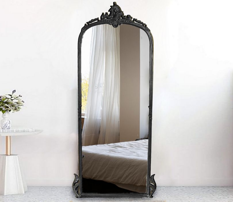 Buy Vintage HandCasted Metal 5FT Victorian Arched Floor Mirror (Black
