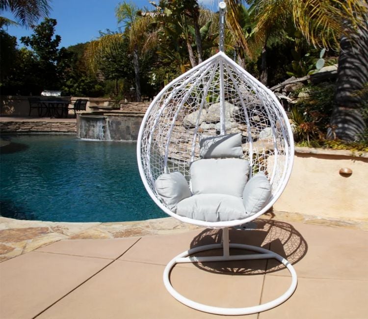 Egg shaped Powder coated iron Swing Chair (White)
