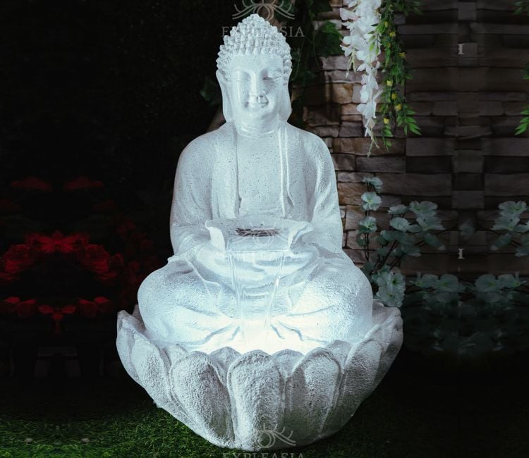 big size water fountain for home | Fiber Glass Lotus Buddha Water Fountain (White)  in india, bangalore