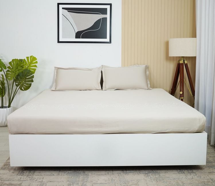 Elegant foliate embroidered | king size bed sheet set | Buy bedsheets online in India at Wooden Street for the best deals.