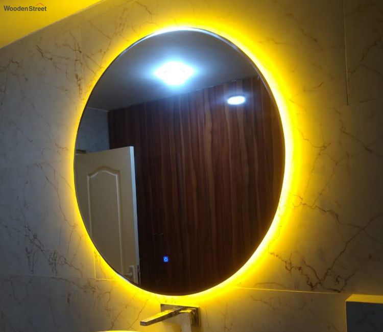 Round Yellow Light Led Mirror
