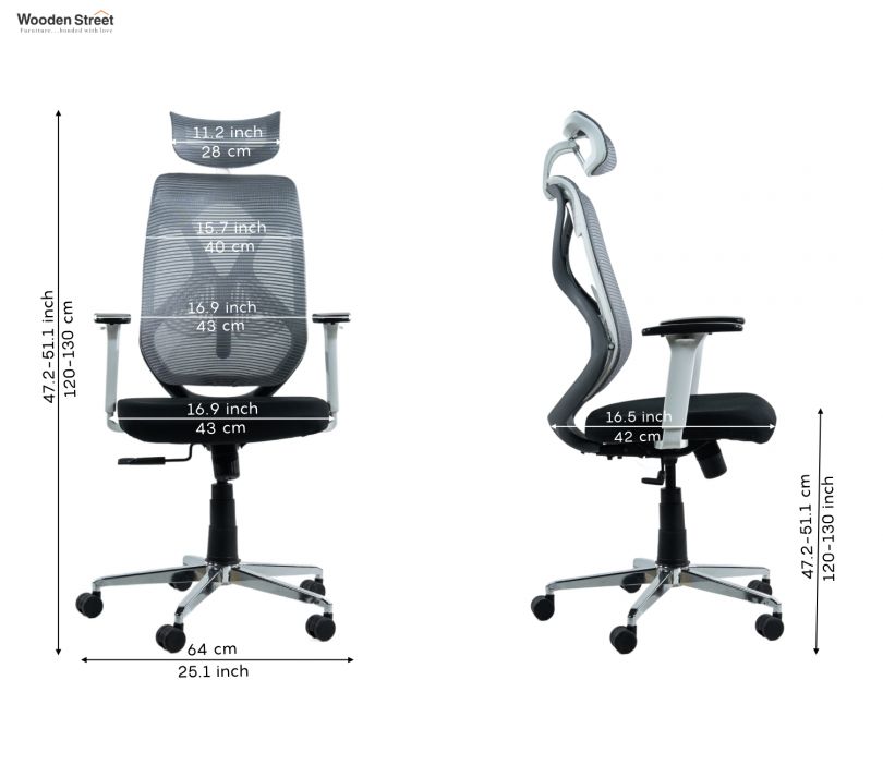 Dimension Image 1 - Pictor High Back Mesh Ergonomic Office Chair With Durable Nylon Base (Black)