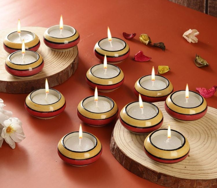 Buy Wood Candle Stand Online, buy festive decor items for diwali, Buy beautiful lighting stands online from WoodenStreet