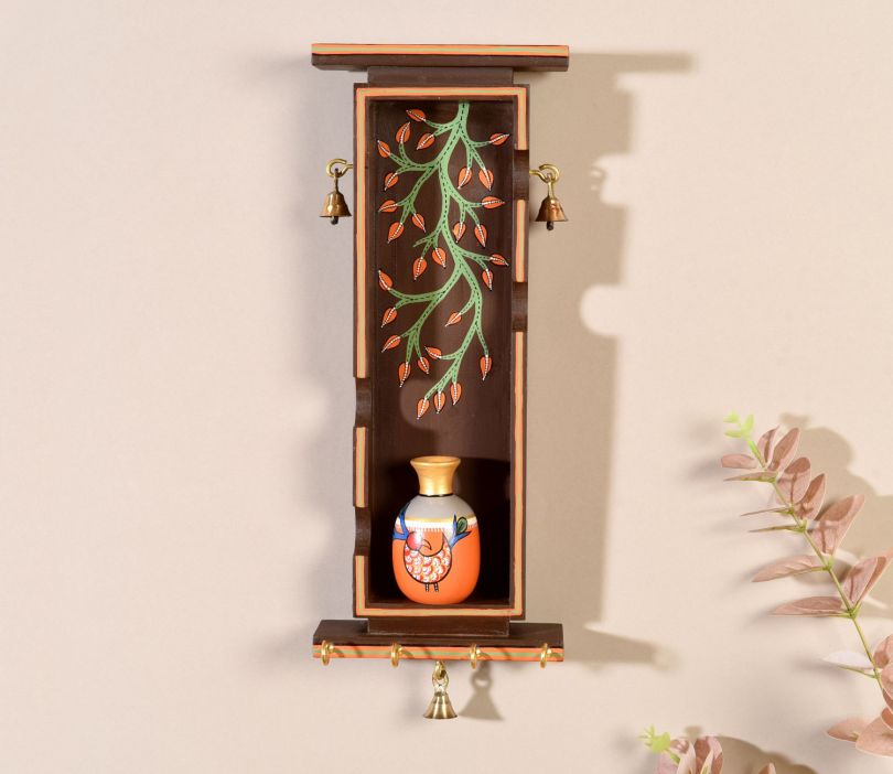 Cyrus Sheesham Wood Wall Mount Multipurpose Rack