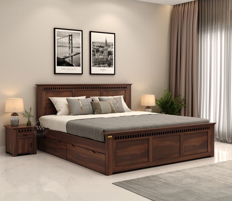 Product Image 2 - Adolph Compact Bed With Side Storage (King Size, Walnut Finish)