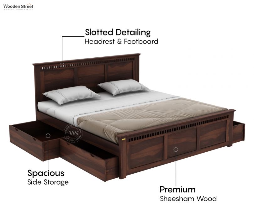 Product Image 3 - Adolph Compact Bed With Side Storage (King Size, Walnut Finish)
