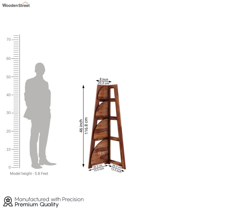 Dimension Image 1 - Severino Sheesham Wood Foldable Bookshelf (Honey Finish)