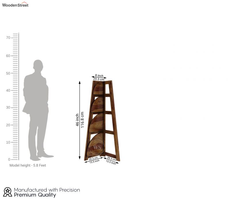 Dimension Image 1 - Severino Sheesham Wood Foldable Bookshelf (Teak Finish)