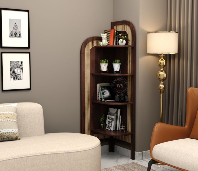 Product Image 2 - Tarika Sheesham Wood and Cane 4 Tier Corner Book Shelf (Walnut Finish)