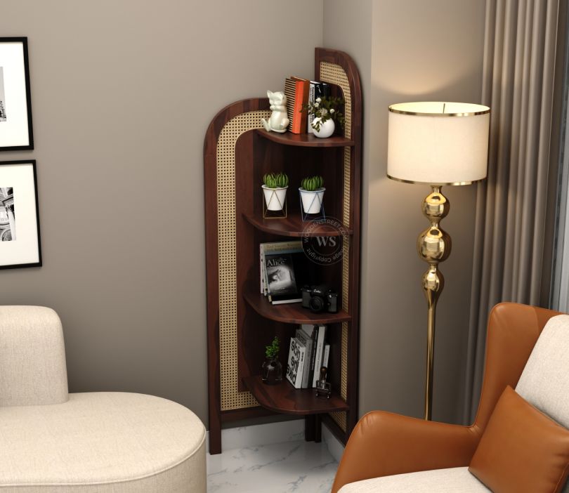 Product Image 3 - Tarika Sheesham Wood and Cane 4 Tier Corner Book Shelf (Walnut Finish)