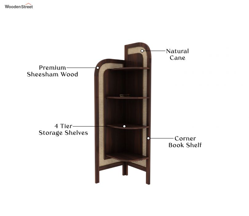 Product Image 10 - Tarika Sheesham Wood and Cane 4 Tier Corner Book Shelf (Walnut Finish)