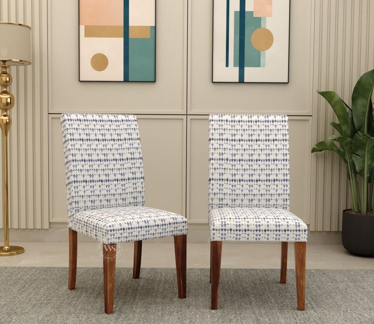 Gladys Sheesham Wood Premium Cotton Cushioned Dining Chair - Set of 2 (Cotton, Honey Arctic Diamonds)