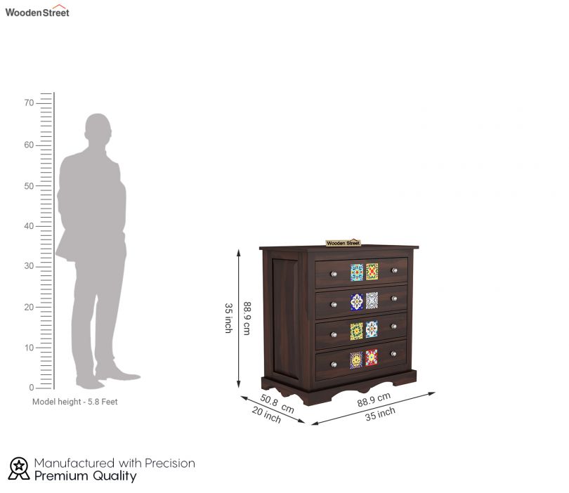 Dimension Image 1 - Boho 4-Drawer Wooden Chest Of Drawers (Walnut Finish)