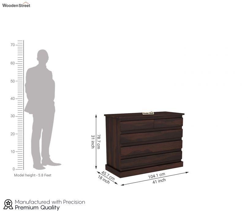 Dimension Image 1 - Colley 5-Drawer Wooden Chest Of Drawers (Walnut Finish)