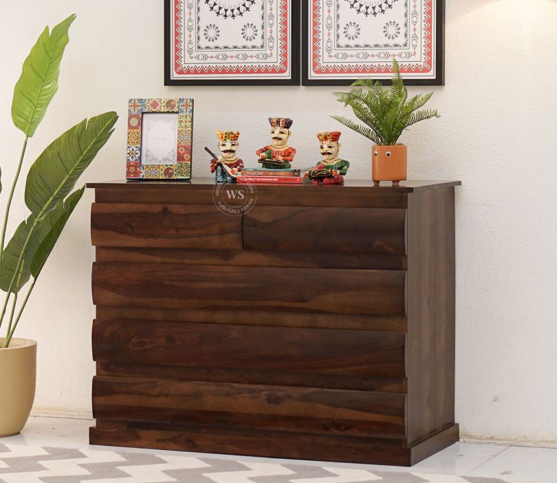 Front Image 1 - Colley 5-Drawer Wooden Chest Of Drawers (Walnut Finish)