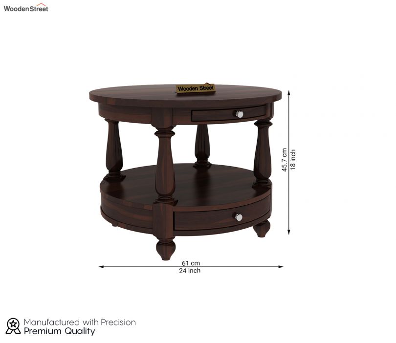 Dimension Image 1 - Alice Sheesham Wood Round Coffee Table with Drawers (Walnut Finish)
