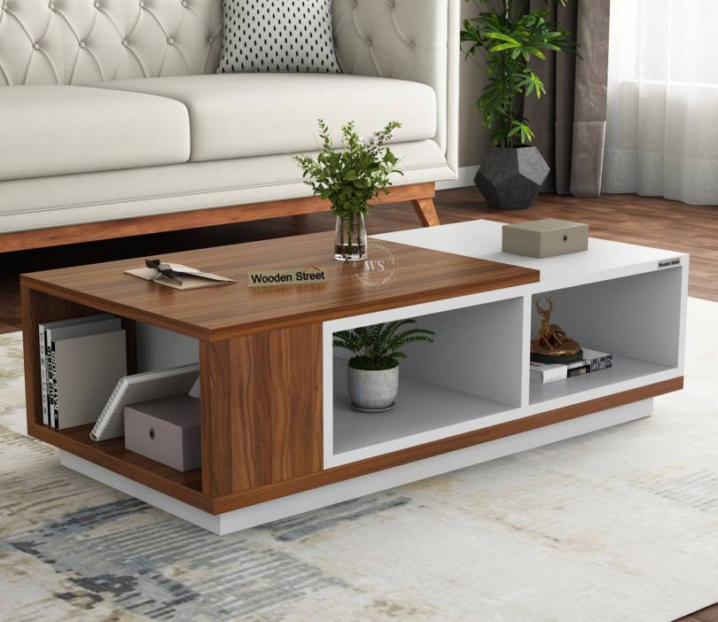 Front Image 1 - Escobar Engineered Wood Coffee Table with Storage (Exotic Teak Finish, Frosty White Finish)