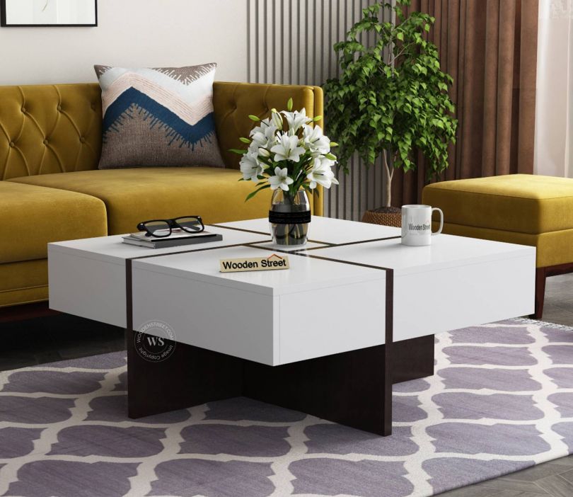 Front Image 1 - Maeve Engineered Wood Center Table with Multi Storage Drawers (Flowery Wenge-Frosty White Finish)