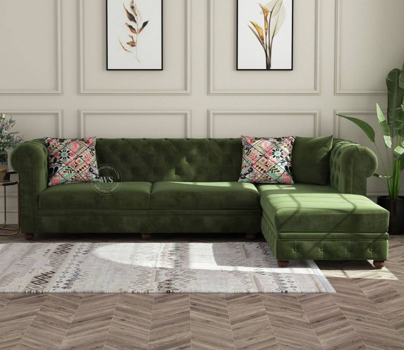 Buy Henry L Shape Right Aligned Corner Sofa Velvet Dark Olive Green Buy Henry L Shape Right Aligned Corner Sofa Velvet Dark Olive Green