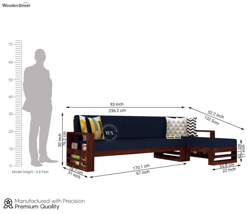 Dimension Image 1 - Ryker L-Shape Right Aligned Wooden Sofa (Walunt Finish, Indigo Ink)