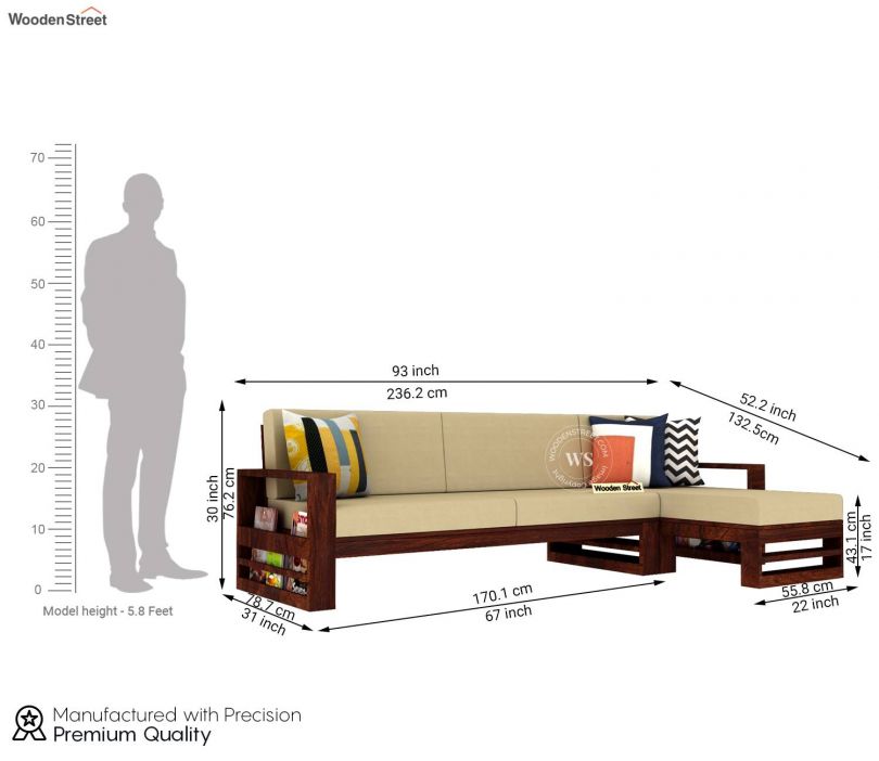 Dimension Image 1 - Ryker L-Shape Right Aligned Wooden Sofa (Walnut Finish, Irish Cream)