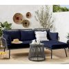 Front Image 1 - Grey Detachable L Shaped Rope Outdoor Sofa with Table and Dark Blue Cushion Set