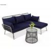 Product Image 3 - Grey Detachable L Shaped Rope Outdoor Sofa with Table and Dark Blue Cushion Set
