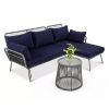 Product Image 4 - Grey Detachable L Shaped Rope Outdoor Sofa with Table and Dark Blue Cushion Set
