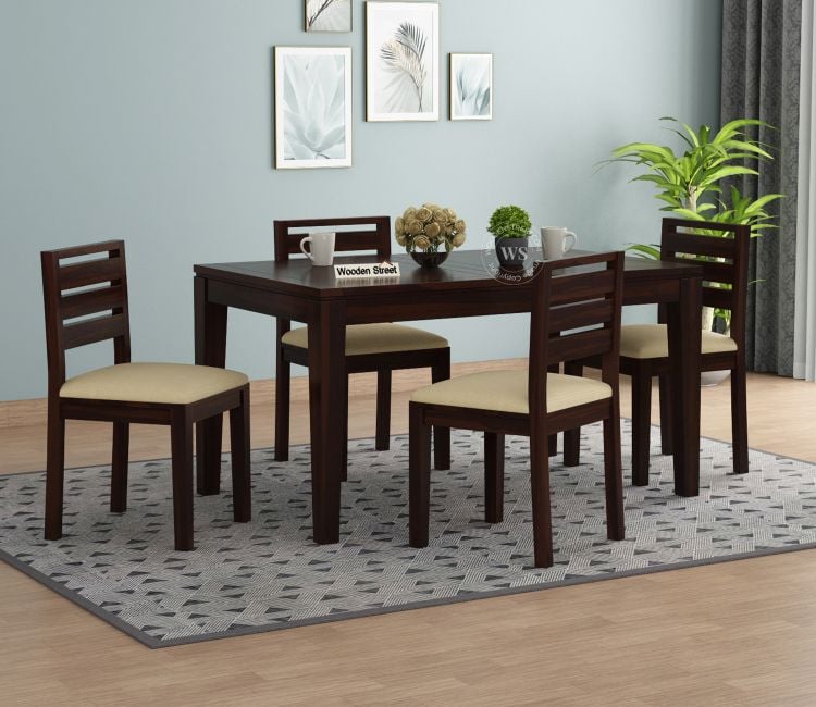 Advin Folding Dining Table Set 4 Seater (Walnut Finish)
