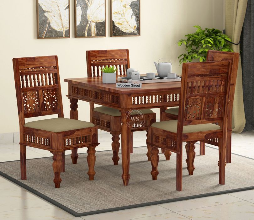 Front Image 1 - Alanis 4 Seater Dining Set (Honey Finish)