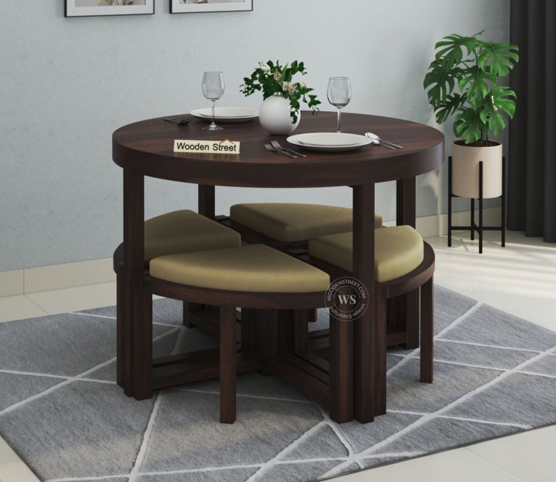 Front Image 1 - Alvan 4 Seater Round Dining Set (Walnut Finish)