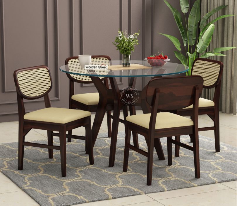 Front Image 1 - Trois - Marque 4 Seater Dining Set (Walnut Finish)