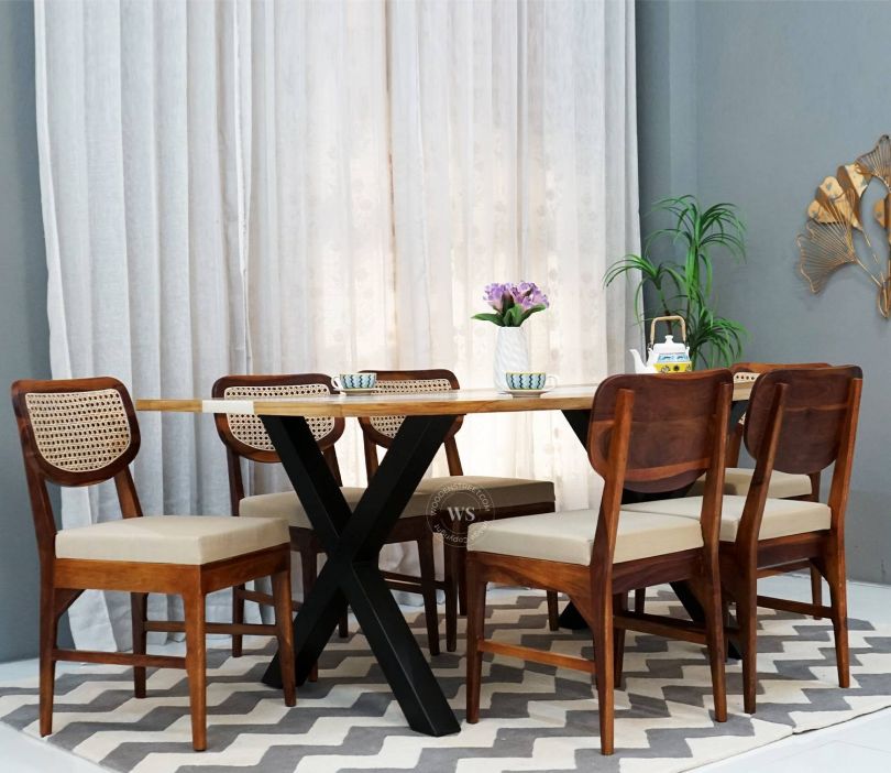 Front Image 1 - Amirah 6 Seater Dining Table Set (Honey Finish)