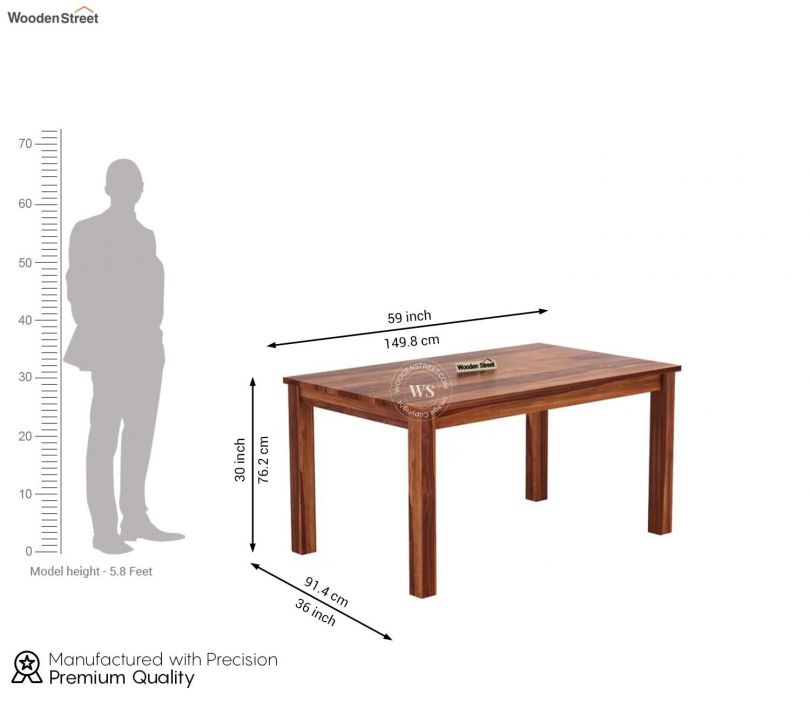 Dimension Image 2 - Janet Premium Sheesham Wood 6 Seater Dining Set with Cushioned Chair (Honey Finish)