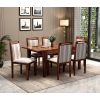 Front Image 1 - Taylor 6 Seater Dining Set with 6 Premium Upholstered Chair | Extendable from 4 to 6 Seater | Cream Stripe Fabric Cotton (Honey Finish)