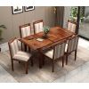 Product Image 4 - Taylor 6 Seater Dining Set with 6 Premium Upholstered Chair | Extendable from 4 to 6 Seater | Cream Stripe Fabric Cotton (Honey Finish)