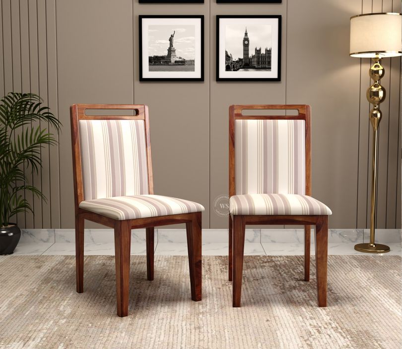 Product Image 6 - Taylor 6 Seater Dining Set with 6 Premium Upholstered Chair | Extendable from 4 to 6 Seater | Cream Stripe Fabric Cotton (Honey Finish)