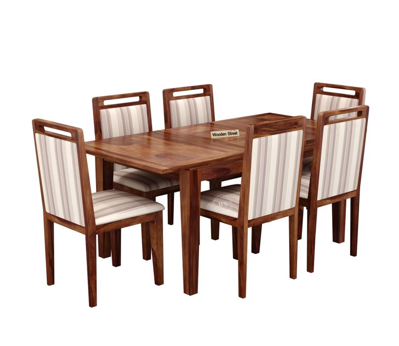 Product Image 7 - Taylor 6 Seater Dining Set with 6 Premium Upholstered Chair | Extendable from 4 to 6 Seater | Cream Stripe Fabric Cotton (Honey Finish)