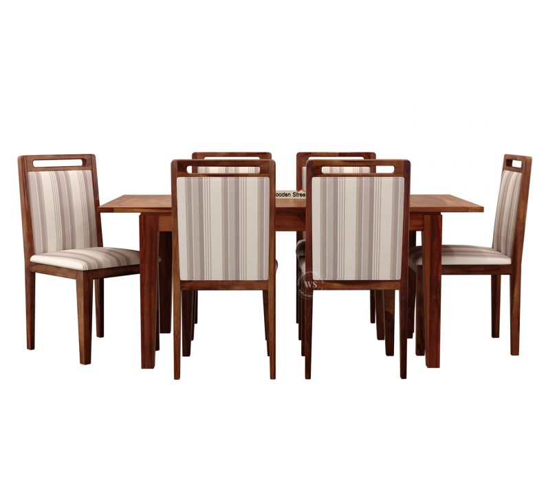 Product Image 9 - Taylor 6 Seater Dining Set with 6 Premium Upholstered Chair | Extendable from 4 to 6 Seater | Cream Stripe Fabric Cotton (Honey Finish)