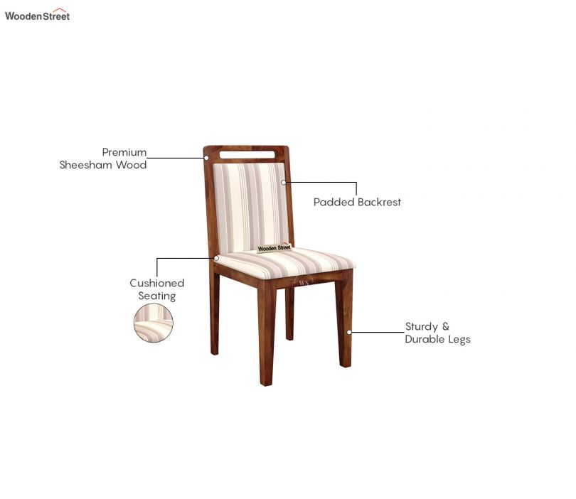 Product Image 15 - Taylor 6 Seater Dining Set with 6 Premium Upholstered Chair | Extendable from 4 to 6 Seater | Cream Stripe Fabric Cotton (Honey Finish)