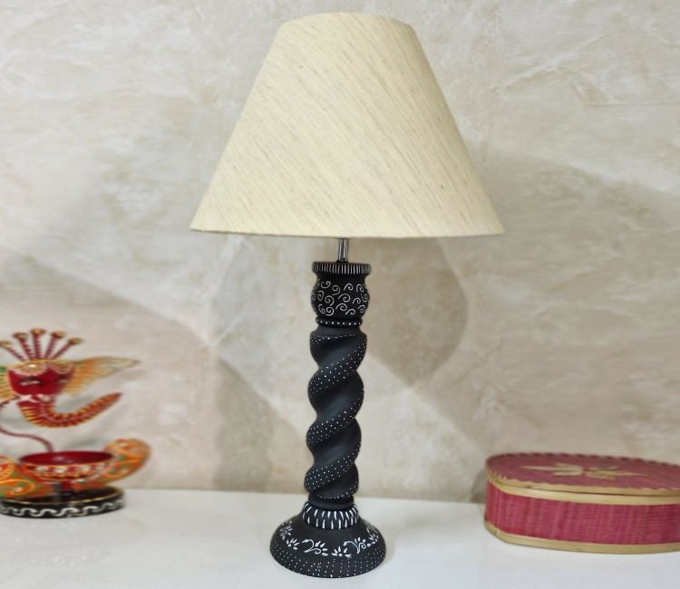 Small Cotton Drum Designer Table Lamp (Black)