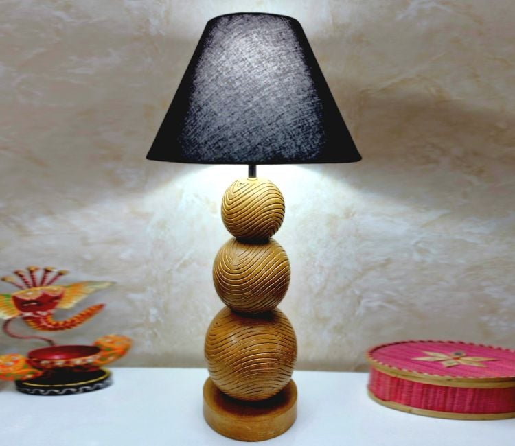 Small Cotton Drum Designer Table Lamp (Black)