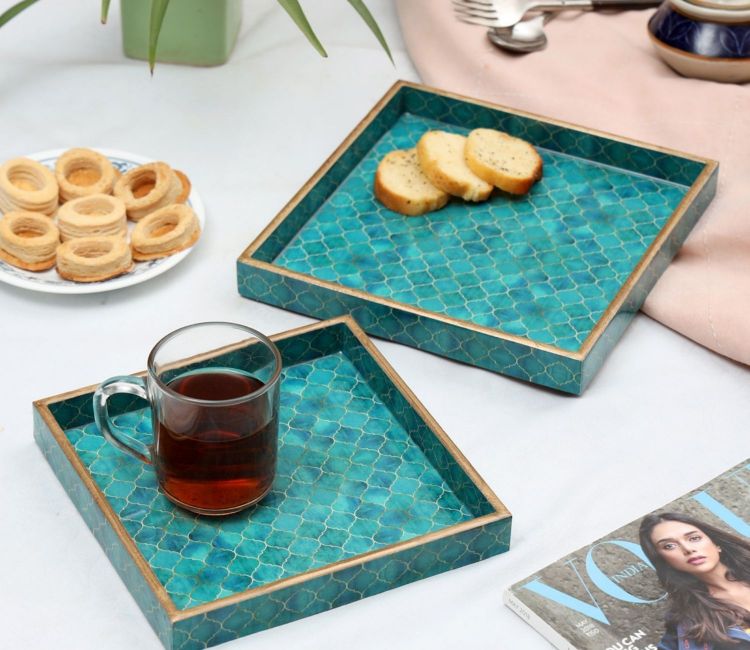 Kilim Wooden Tray With Storage