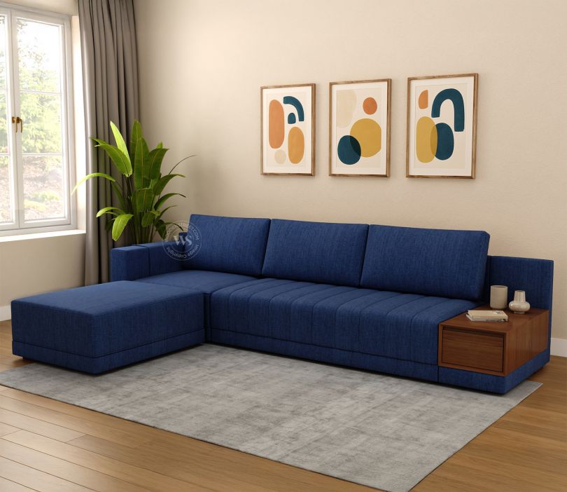 Front Image 1 - Oasis L-Shape Left Aligned Sectional Sofa (Cotton, Iris Blue)