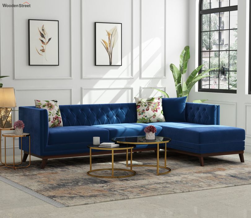 Buy Berlin L Shape Right Aligned Corner Sofa Velvet Indigo