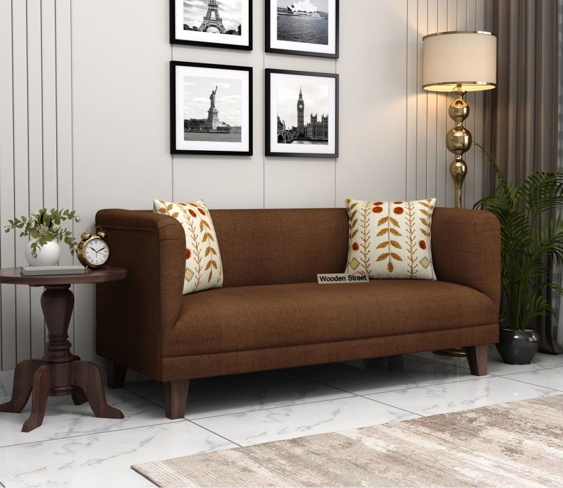 Front Image 1 - Dexter 3 Seater Fabric Sofa (Cotton, Mocha Brown)